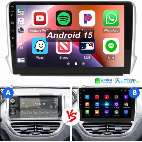 Autoradio Android 15 pour Peugeot 208/2008 2012-2018 GPS RDS WIFI CarPlay 2+64G