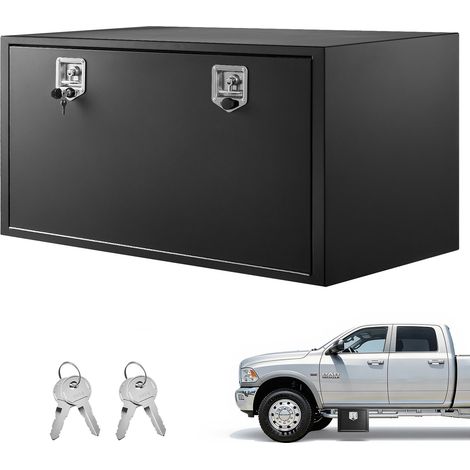 Boîte à outils sous châssis camion 1219 x 609 x 609 mm en acier renforcé, coffre de rangement étanche pour remorque avec serrure et clés, poignée en T, noir, pour utilitaire, van et SUV (1/5)