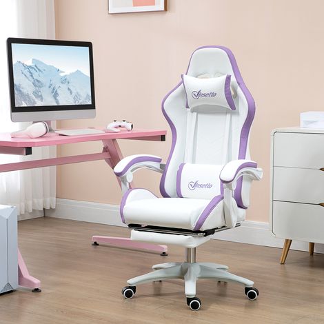 Blanc - Chaise gaming PU en cuir chaise de gamer inclinable à hauteur réglable appuie-tête ainsi que repose-pieds 65x65x121-129 cm