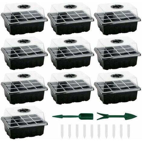 10er-Pack Mini-Gewächshäuser (120 Zellen), inklusive Schale und Deckel, robust, für die Anzucht von Samen/Jungpflanzen in Innenräumen - Crezuo