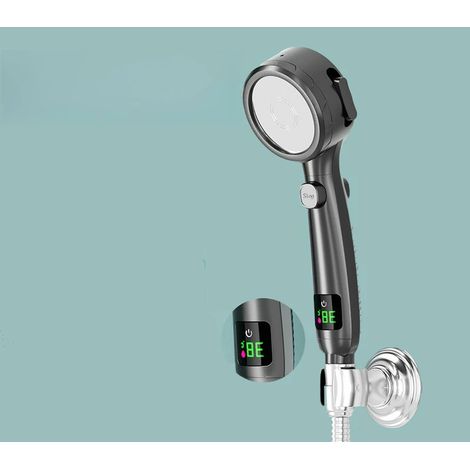 Pommeau de douche intelligent à affichage numérique LED (noir), pommeau de douche économe en eau avec capacité d'augmentation de débit.