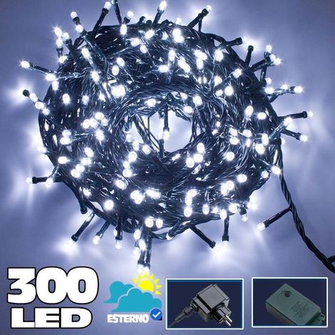 TRADE SHOP - Catena Luminosa 300 Led Bianco Freddo Uso Interno Con Controller 8 Funz. -
