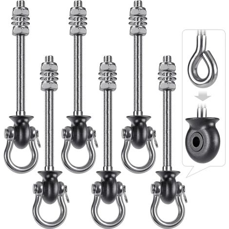 6pcs Crochet de Hamac, 19.5cm Accroche de Balançoire Fixation Fauteuil Suspendu de 180 Pivot Ensemble Plafond Poutre Chaise de Yoga Sac de Frappe Materiel de Suspension, 1500lbs (1/5)