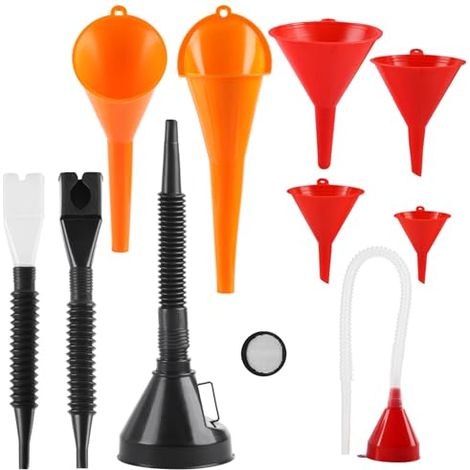 Lot de 10 Entonnoirs Voiture en Plastique à Long Goulot - Flexible Angle Droit pour Huile et Carburant Large Ouverture Remplissage Liquide Refroidissement (1/5)