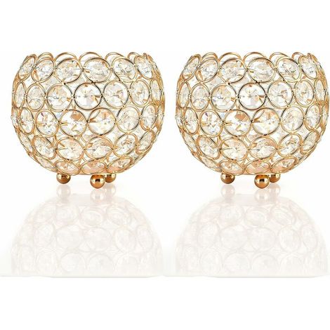 Bougeoirs en Cristal doré Lot de 2 Bougies Chauffe-Plat Bol en métal Luxueux candélabre 12 cm de Haut bougeoir Ornements pour noël Salon centres de Table de Mariage (1/5)