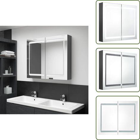 LED-Spiegelschrank fürs Bad Grau 80x12x68 cm - LED-Spiegelschrank - Badezimmermöbel - Waschtischschrank - Spiegelschrank - Badespiegel