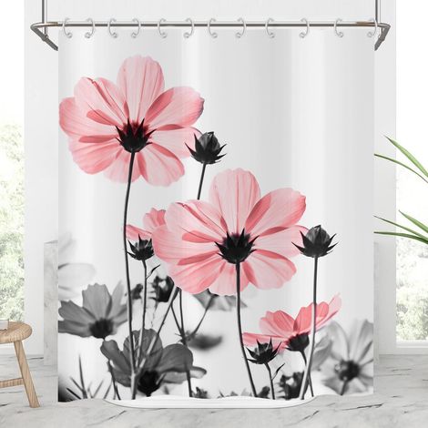 Rideau de Douche Fleurs 180x200, Pâquerette Élégante Fleur Sauvage Design Ferme Étanche Polyester Tissu Lavable Rideau de Bain avec Crochets (1/5)