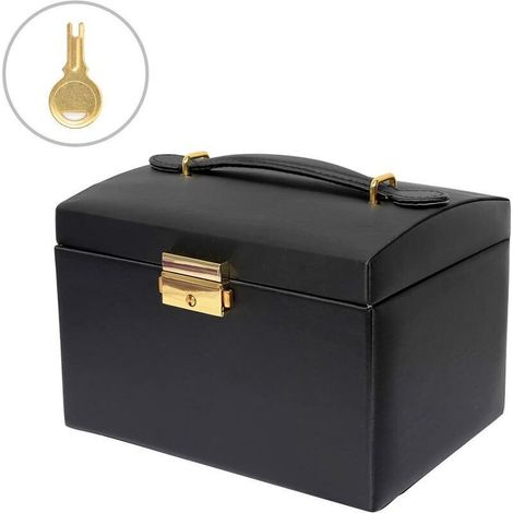 Coffret à bijoux en cuir de palissandre, coffret à bijoux à deux tiroirs, coffret à bijoux pour boucles d'oreilles, coffret à bijoux de rangement (1/5)