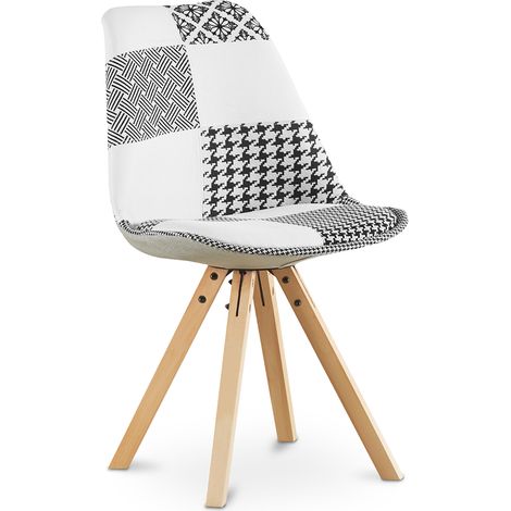 Dining Chair - Upholstered in Black and White Patchwork - Denisse White / Black (1/5)