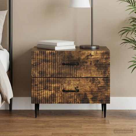 Table de chevet à 2 tiroirs en bois d’ingénierie chêne fumé 62 x 34,5 x 47,5 cm - PANGIVO (1/5)