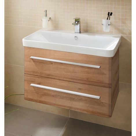 Lanzet K8 Badmöbel Set 2-teilig, 80cm, Hellbraun, Keramikbecken-06382145 (1/4)