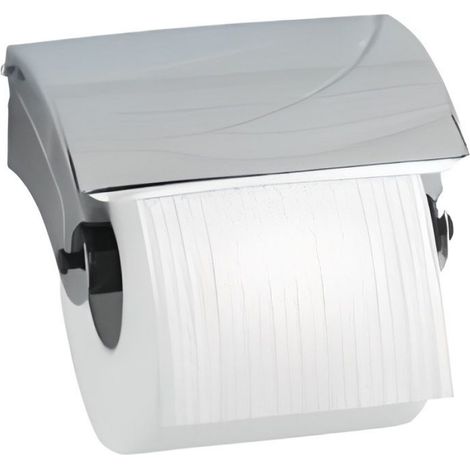 Support papier toilette mural, porte papier toilette avec couvercle, Basic, Acier Inox, 14x7,5x8,5 cm, Brillant