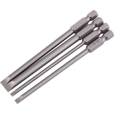 4Pcs S2 Alloy Steel Magnetic Flat Head Screwdriver Bit 1/4" 100mm