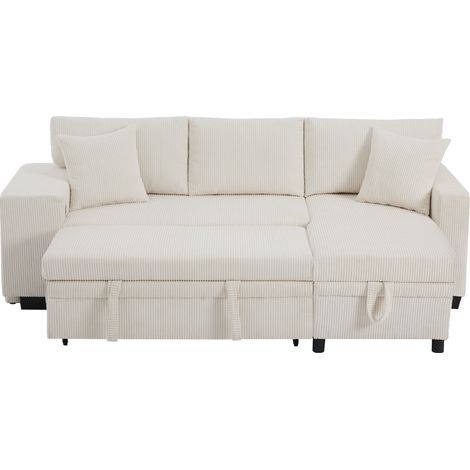 Canapé-lit avec fonction couchage, canapé d’angle convertible en L avec port de charge USB et coussins, canapé convertible 3 places avec tablettes latérales et espace de rangement (1/5)