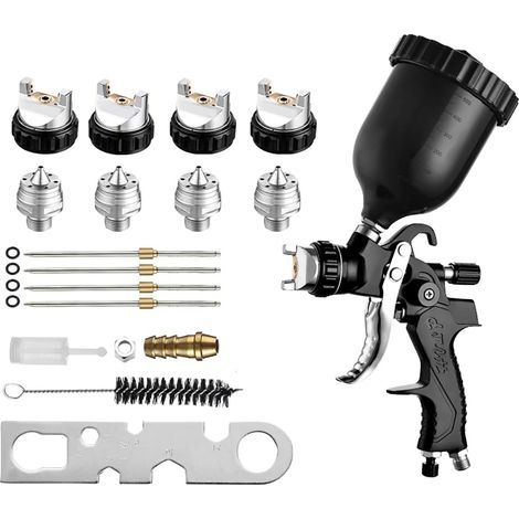 Pistolet a peinture HVLP avec buse de 1,3mm & 1,5mm & 1,8mm & 2,5mm, pistolet peinture air comprimé pour carrosserie, Meubles, Clôtures, Murs, etc. (1/5)