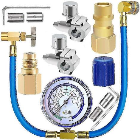 Tuyau de recharge de fréon pour réfrigérateur avec kit de manomètre R134A R12 R22, avec robinet de perçage BPV31, pour système de réfrigération de climatisation JP (1/5)