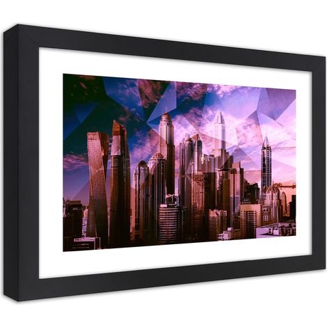 Quadro con cornice, Città geometrica in viola - 30x20 (1/5)