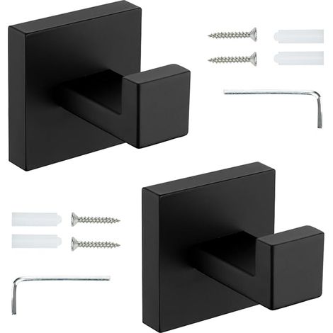 Shower Robe Hook Towel Hooks Bathroom Kitchen Stainless Steel Black (1/5)