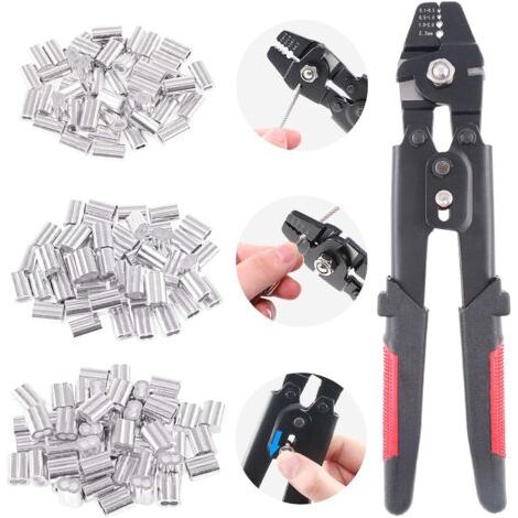 Crimpzange für Klemmen, Crimpzange bis 2,2 mm mit 180 Aluminium-Matrizen, Doppelzylinder, 1,2/1,5/2 mm (1/5)