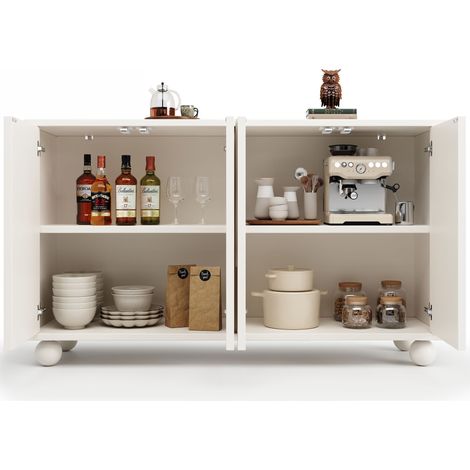 Buffet blanc moderne 120cm, meuble de rangement pour salle à manger et salon, étagères réglables, anti-basculement (1/5)