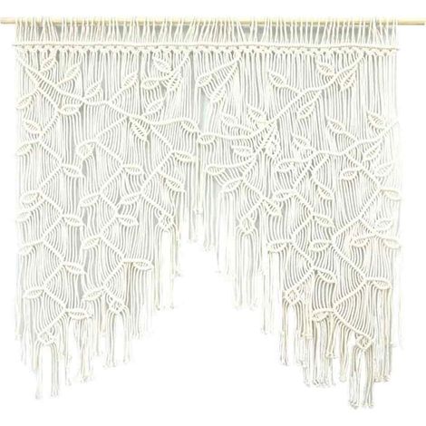 1 Rideau macramé, motif feuilles tissées, coton 3mm, 100x100cm, pour porte fenêtre chambre mariage (1/5)