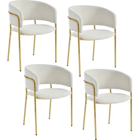 Set di 4 sedie moderne beige in tessuto corduroy con gambe in metallo e piedini regolabili (1/5)
