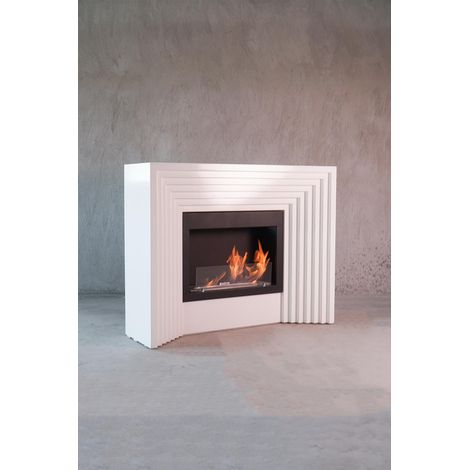 Cheminée bioéthanol avec support blanc FEU II