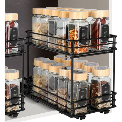 VINATO Étagère Coulissante à 2 Niveaux pour Épices – Rangement Épices Cuisine avec Glissières, Porte-Épices pour Placard (26x15x21,8 cm) (1/4)