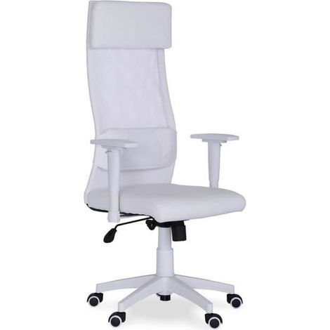 Fauteuil pivotant réglable en hauteur coloris blanc , Largeur 65 cm x Profondeur 65 cm x hauteur 120 - 128 cm - JUANIO (1/2)