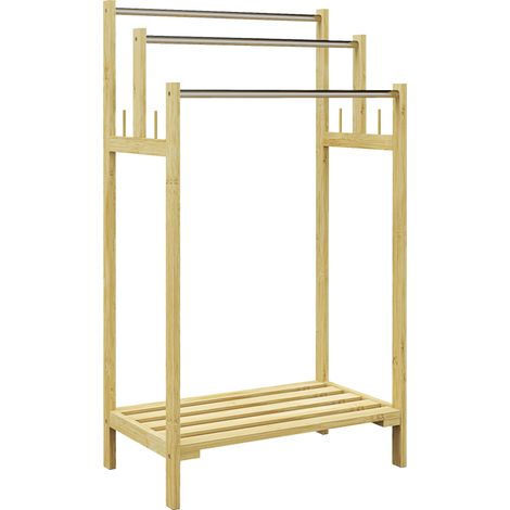 HOMCOM toallero de pie de bambú, toallero escalera de baño con 3 barras de acero inoxidable, estante abierto, estilo moderno, 50,5x31x90 cm, natural