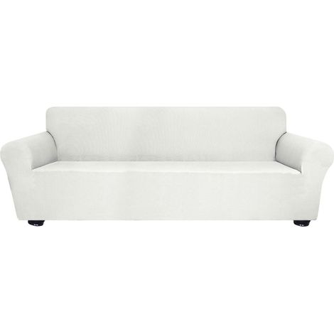 Funda elástica para sofá de 4 plazas, fabricada en spandex suave y antideslizante, lavable, ideal para salones, niños y mascotas (Blanco) (1/5)