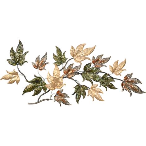Decoración de pared de metal para colgar con estampado de hojas de arce, color verde cobre crema y dorado 050000164