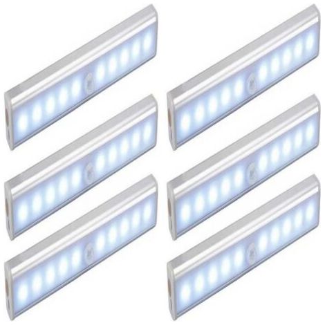 Lot de 6 Lampes 10 LED, Sans Fil, Rechargeable par USB, Aimanté, Détecteur de Mouvement, 2 Modes d’Éclairage, Portable. Lumière de Placard, Baladeuse de Secours, Veilleuse Enfant, Appoint