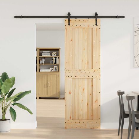 Puerta Corredera  Natural y negro 70 x 210 cm (213,5 cm)