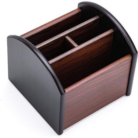 Hochwertiger Fernbedienungsständer aus Holz mit 360°-Drehung, Schreibtisch-Organizer mit 4 Fächern für das Homeoffice (15 cm). (1/5)