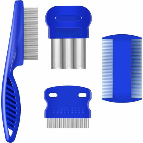 Lot de 4 peignes anti puces en acier inoxydable pour chiens et chats Grande taille pour toilettage et élimination des poux (1/5)