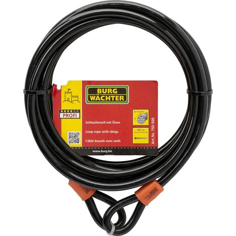 BURG-WÄCHTER Cavo a spirale con occhielli, Cavo d’acciaio rivestito (senza lucchetto), Fissaggio di mobili da giardino, Biciclette, Moto, 750 500, Nero, 5 m