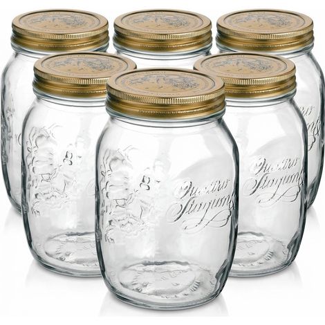 Set 6 Vasi Barattolo in Vetro Quattro Stagioni 500ml con Capsula a vite pulsante verifica sottovuoto salva freschezza Ermetica Vaso cottura Pastorizzazione vasetti Contenitori barattoli Lead Free 50cl (1/5)