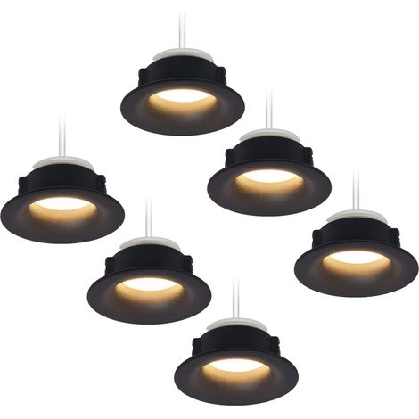 Lot 6 Spots LED Encastrables Complet Noir Rond avec Ampoules GU10 Module Blanc Chaud 3000K 5W 430lm eqv. 50W IP20 Dimmable, Spot encastrable Ø 68mm (1/5)