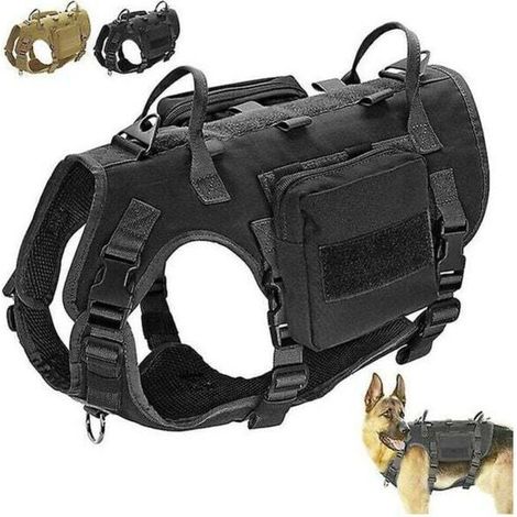 Chien d'entraînement militaire tactique K9 + gilet à poche latérale souple grand noir tan