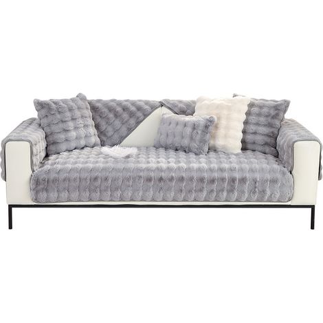 Housses de canapé Gris foncé en forme de L pour le salon en fausse fourrure 70x70CM (1/4)