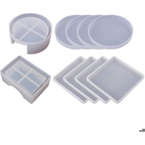 Moules à sous-verres en silicone pour moulage de résine, kit de moules à sous-verres en résine époxy comprenant 8 sous-verres et