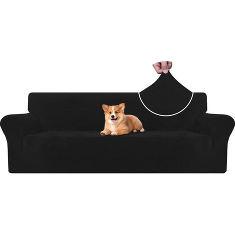 Samt Sofa Überzug 4 Sitzer, elastisch, rutschfest, haustierfreundlich, schwarz (1/5)