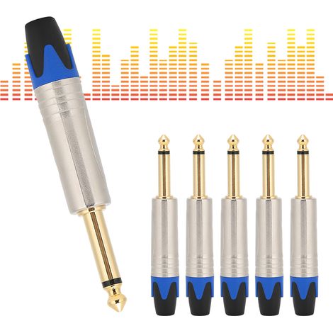 5 pièces Connecteur Jack 6.35mm Mono Câble Audio Microphone DIY Soudure Bleu