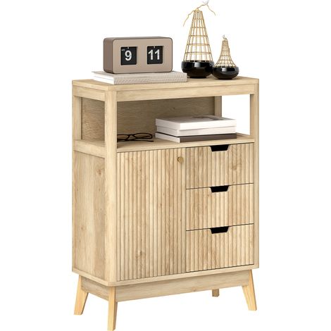 Wohnzimmer-Sideboard mit Schranktür, verstellbarem Einlegeboden und offenem Fach, 60 x 30 x 81 cm, Naturholz