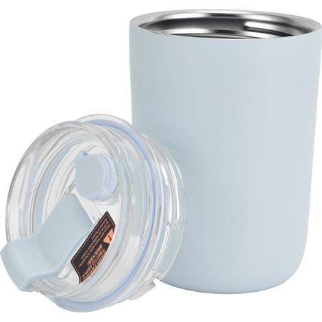 Tasse à café portable de grande capacité en silicone et acier inoxydable, 280 ml, bleu. Idéale comme cadeau d'anniversaire. (1/5)