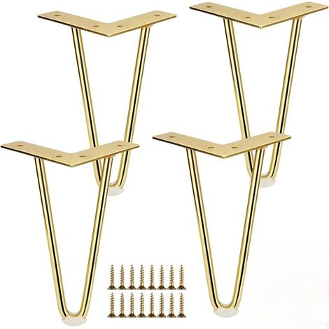 4 pièces Pieds de Table épingle à Cheveux Or, 20cm Pieds de Meuble épingle à Cheveux Or, DIY Pieds de Table métal Hairpin Legs avec Protection de Sol & vis pour canapé, Bureau, Table de Nuit (1/5)