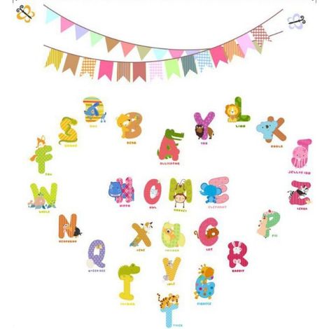 1 pegatina del alfabeto, PVC impermeable, diseños de animales, decoración para la habitación de los niños. (1/5)
