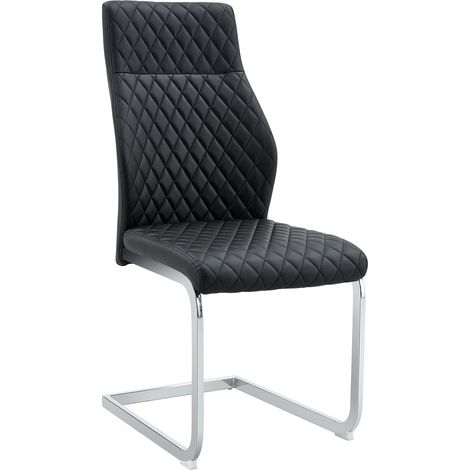Lot de 2 chaises de salle à manger capitonnées, motif losange noir, dossier haut ergonomique, assise confortable et structure métal argenté - CHICFURN (1/5)