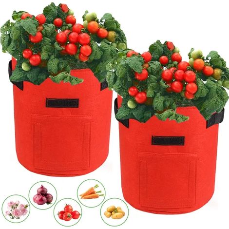 Lot de 2 sacs de plantation 10 gallons, sac de jardinage en tissu non tissé respirant, Résistants au gel et UV – fenêtre de récolte, pour pommes de terre, plantes et légumes, rouge (1/5)